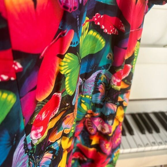 Vibrant Multicolor Maxi Dress with Butterflies and Gold Accents One Size - Picture 13 of 16